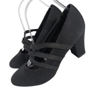 MARBELLA! RACHEL BLACK HEAVY SATIN W/TRIPLE WATERFALL STRAPS HEELS! SZ 7.5M